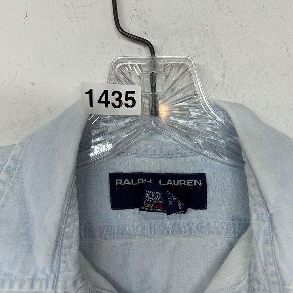 Polo sport Ralph Lauren Shirt Mens Medium Blue Button Up Denim hip hop y2k vtg - Picture 11 of 12